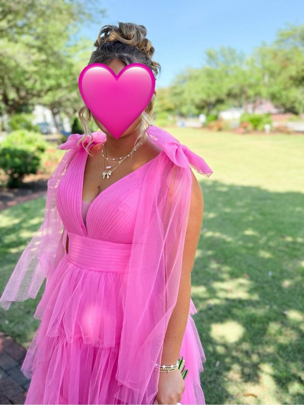Pink Tiered Tulle Evening Dress - Picture 4 of 4